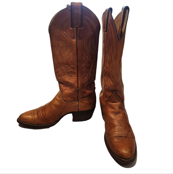 VINTAGE TAN WESTERN LEATHER JUSTIN COWBOY BOOTS SZ 6 - Picture 2 of 11